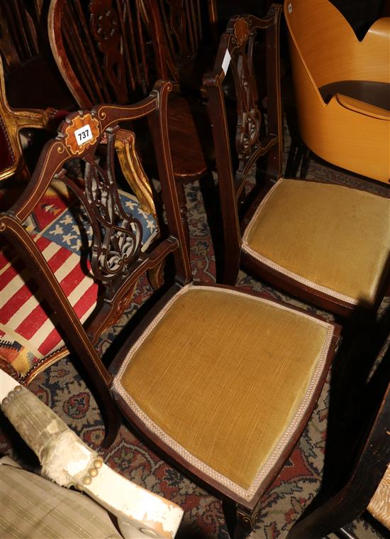 Pr inlaid Edwardian inlaid chairs(-)